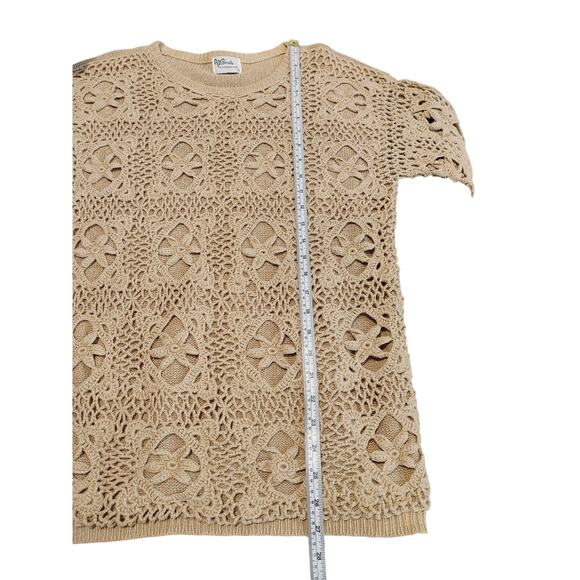 All Points by Reference Point Crochet Knit Front Sweater Round Neck Tan Womens M - Picture 9 of 9